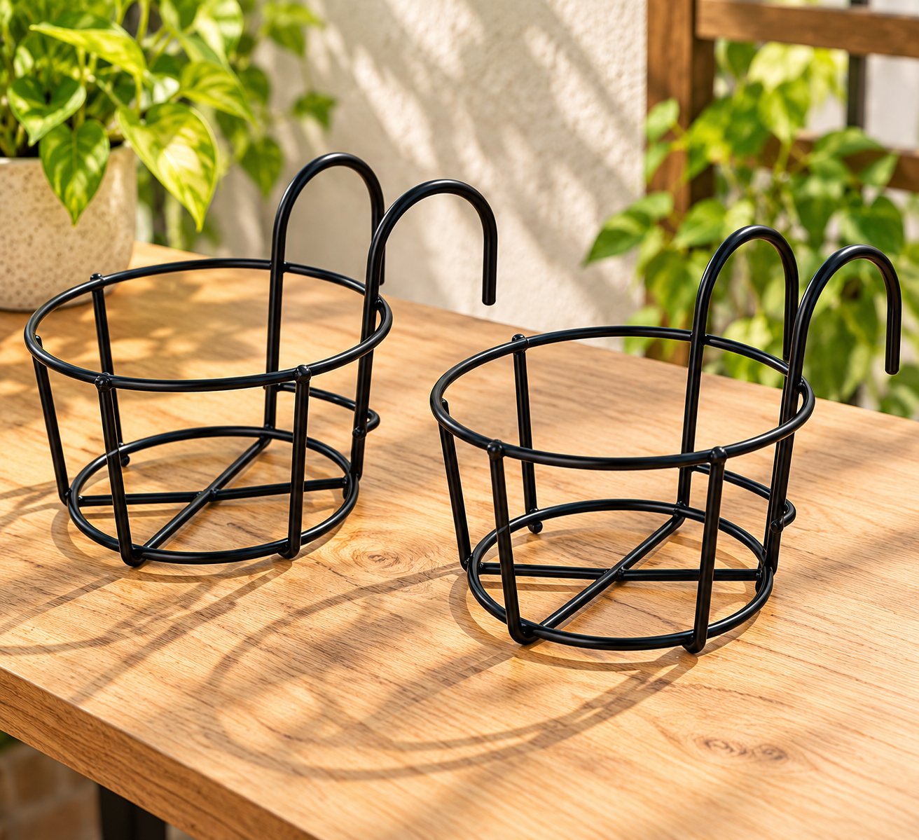 Retailers Genius Metal Balcony Railing Hanging Planter Stand Outdoor Flower Pot Holder, Heavy Duty Rustproof Plant Rack for Garden, Terrace (2, Round Hanging Stand) thumbnail 2