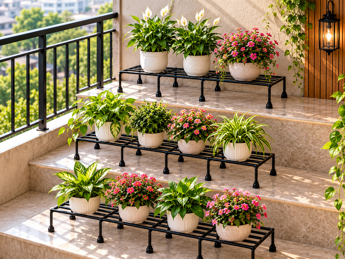 Metal Plant Stand (Set of 4 Black) | Pot Stand | Stand for Balcony  24 Inches | Indoor & Outdoor Use