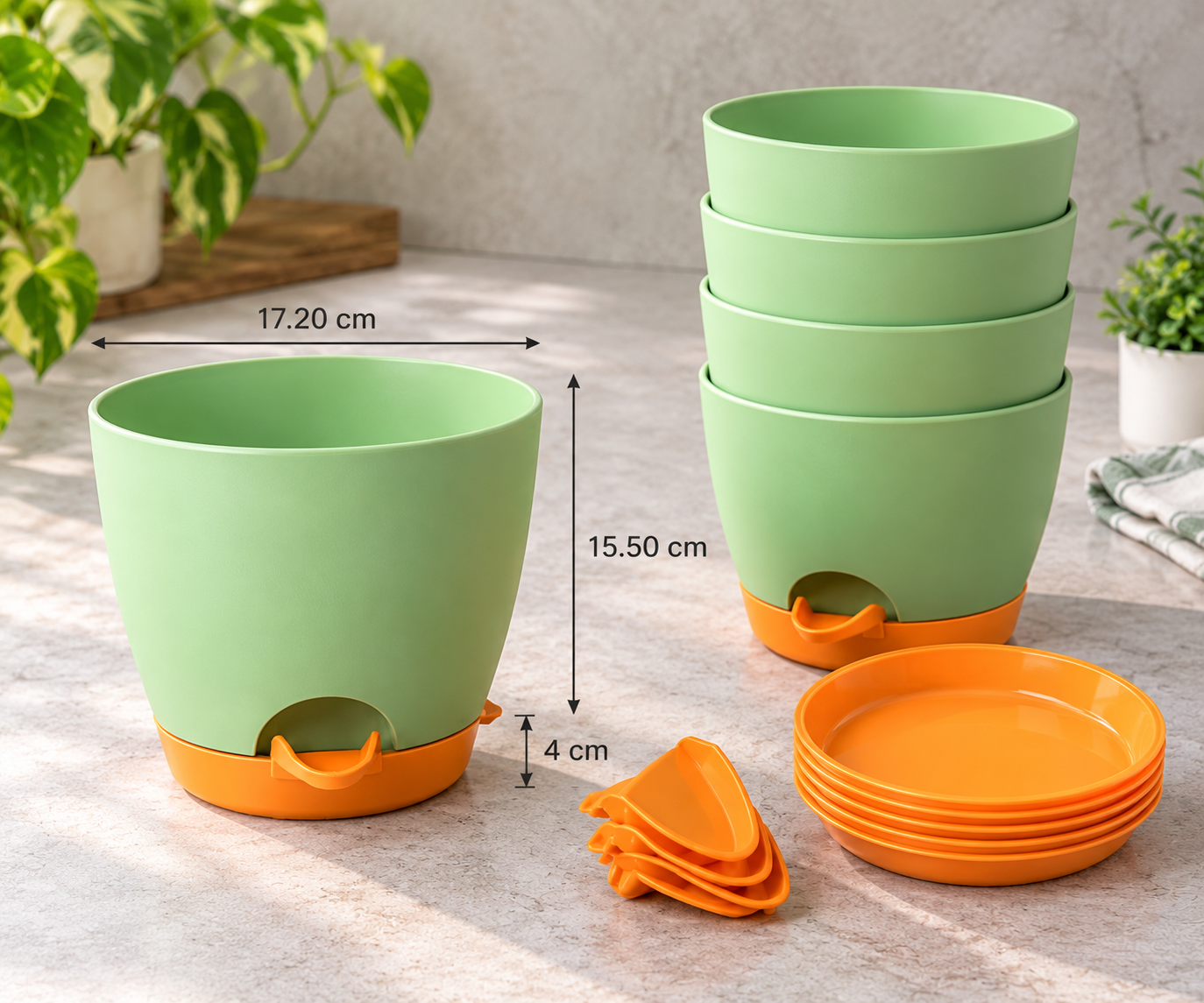 MITHARK 6/6.7 Inch Self-Watering Flower Pots Indoor Outdoor, Drainage Hole Saucer Plant Container Set (Pack of 5, Plastic) thumbnail 3