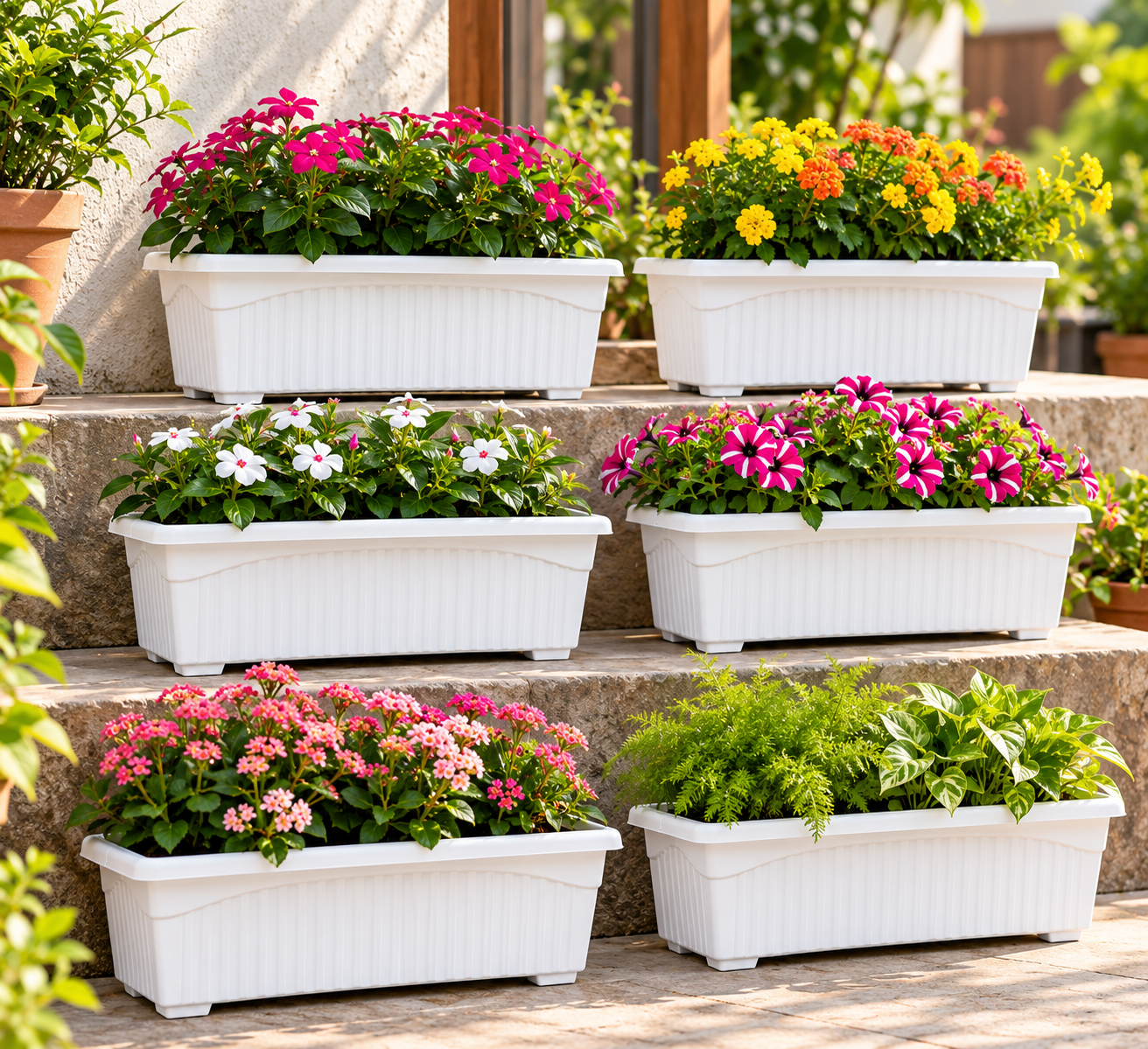 SFVALUEZONE Premium White Rectangular Balcony Planters (Set of 6) thumbnail 2