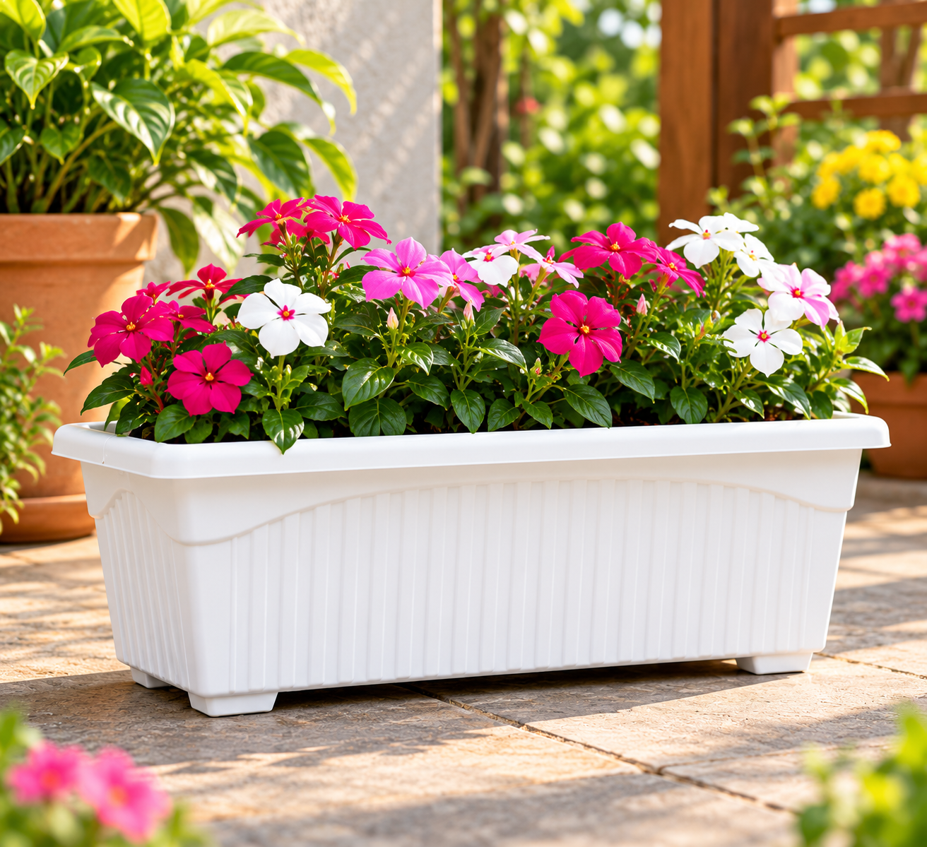 SFVALUEZONE Premium White Rectangular Balcony Planters (Set of 6)