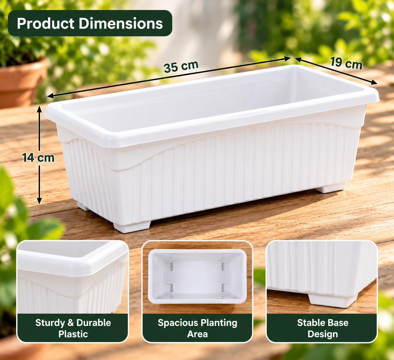 SFVALUEZONE Premium White Rectangular Balcony Planters (Set of 6) thumbnail 3