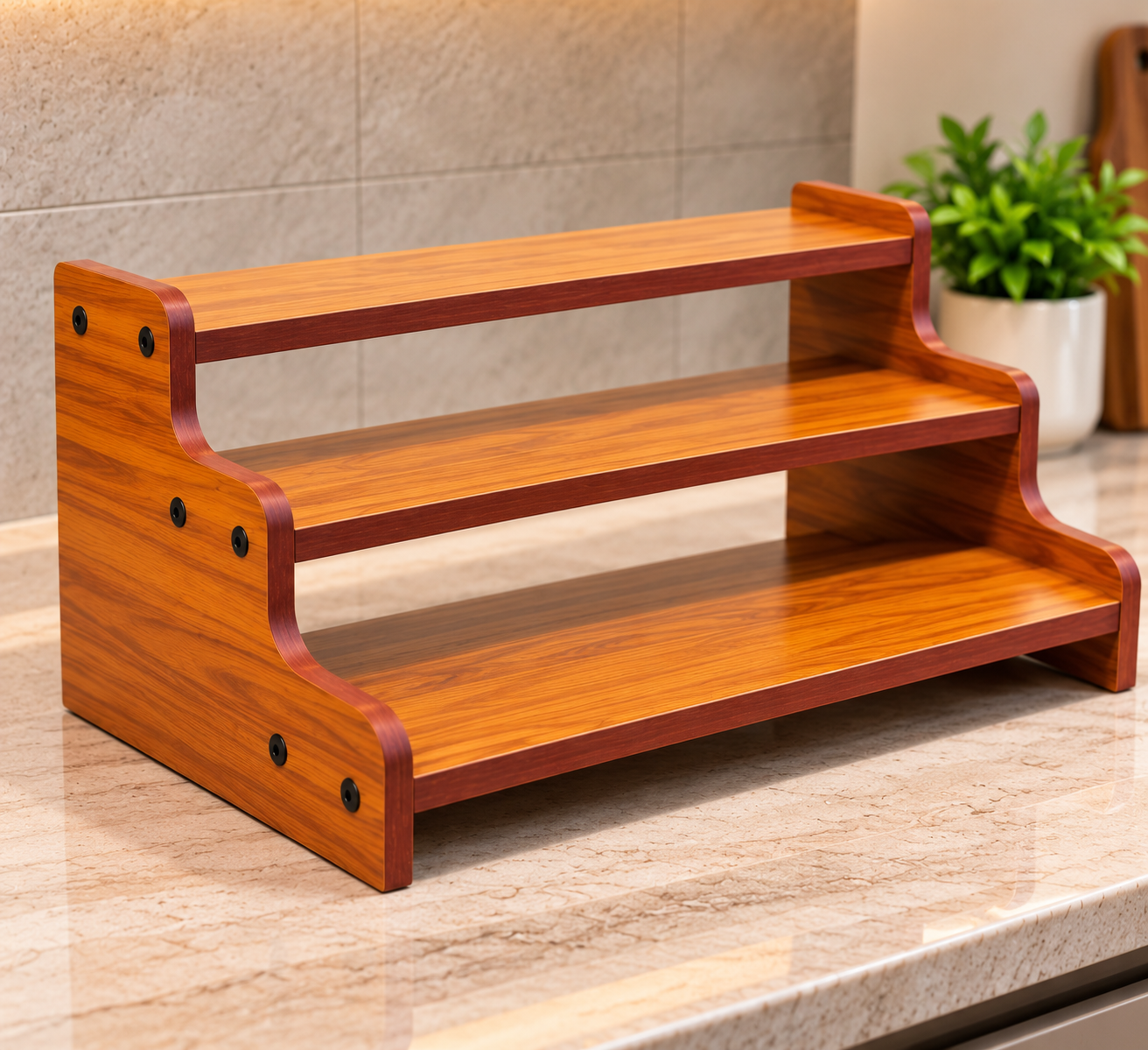 Wooden 3-Tier Kitchen Countertop Organizer | Premium Wooden Spice Rack & Utility Shelf Stand thumbnail 2