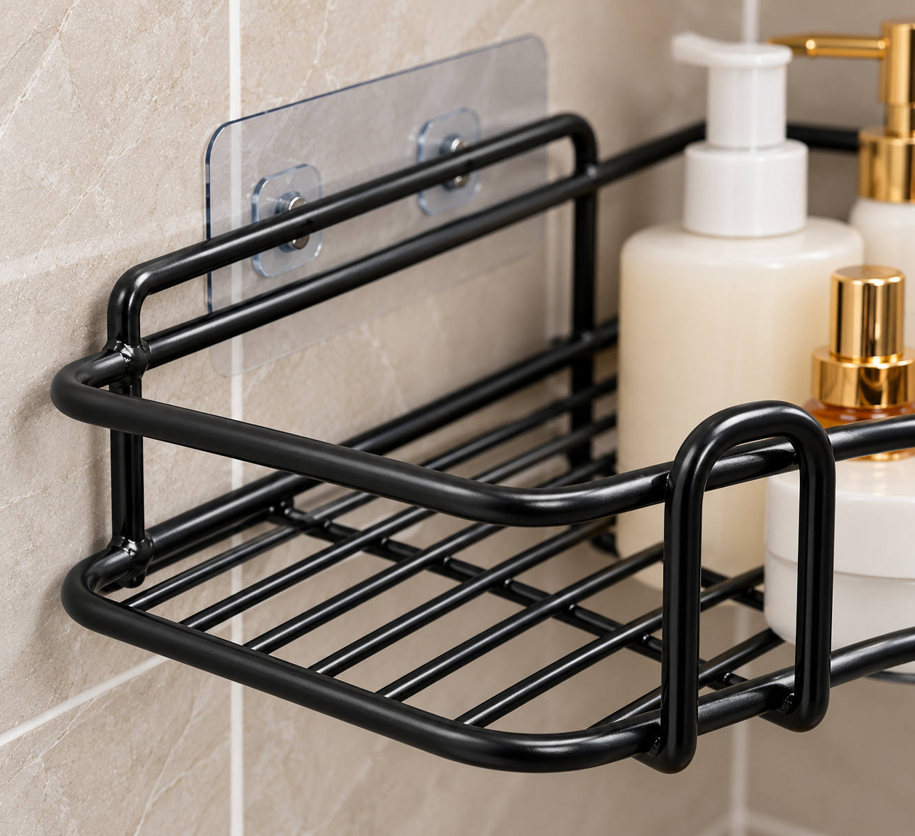 2-Piece Combo Self-Adhesive Metal Bathroom Corner Rack Storage Shelves thumbnail 4