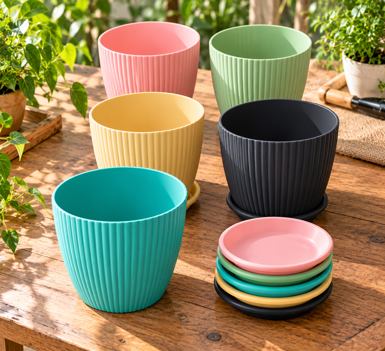 Round Flower Pots with Tray for Home & Decoration — Pack of 5 thumbnail 2