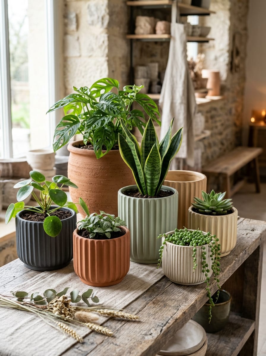 Tactile ceramic and terracotta planters